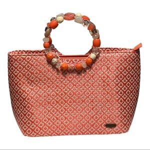 Capelli Woven Straw Beaded Handbag Handle Boxy Beach Weekend Spring Fashion Logo